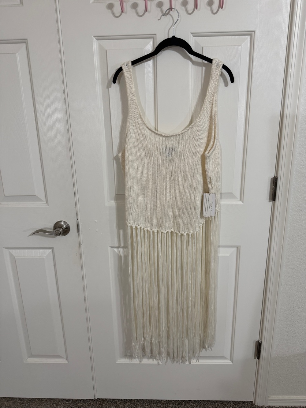 ELOQUII 22/24 Ivory Knit Tank Top Extra Long Fringe Boho NWT